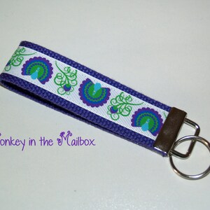 Peacock Key Fob, Key Chain, Key Ring, Key Holder, Wristlet Key Fob, Wristlet Keychain, Fabric Key fobs READY TO SHIP