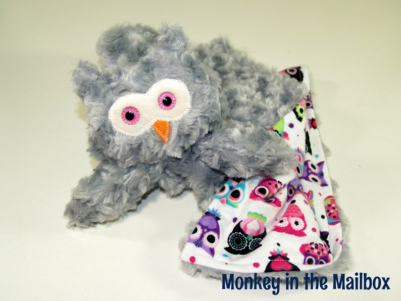Owl Lovey Stuffed Animal Satin Minky Lovie Blanket Baby Etsy