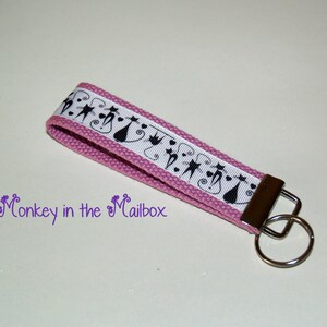Kitty Cat Silhouette Key Fob, Key Chain, Key Ring, Key Holder, Wristlet Key Fob, Wristlet Keychain, Fabric Key fobs READY TO SHIP gifts her