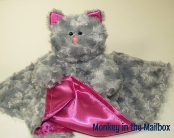 Kitty Cat Lovey Blanket, minky satin Lovie, Stuffed Animal, Easter Stuffie, first birthday gift baby shower gift custom plush Valentine gift