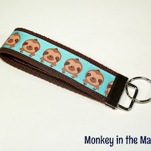 Sloth Key Fob, Key Chain, Key Ring, Key Holder, Wristlet Key Fob, Wristlet Keychain gifts for her mom gift READY TO SHIP luggage tag sparkly