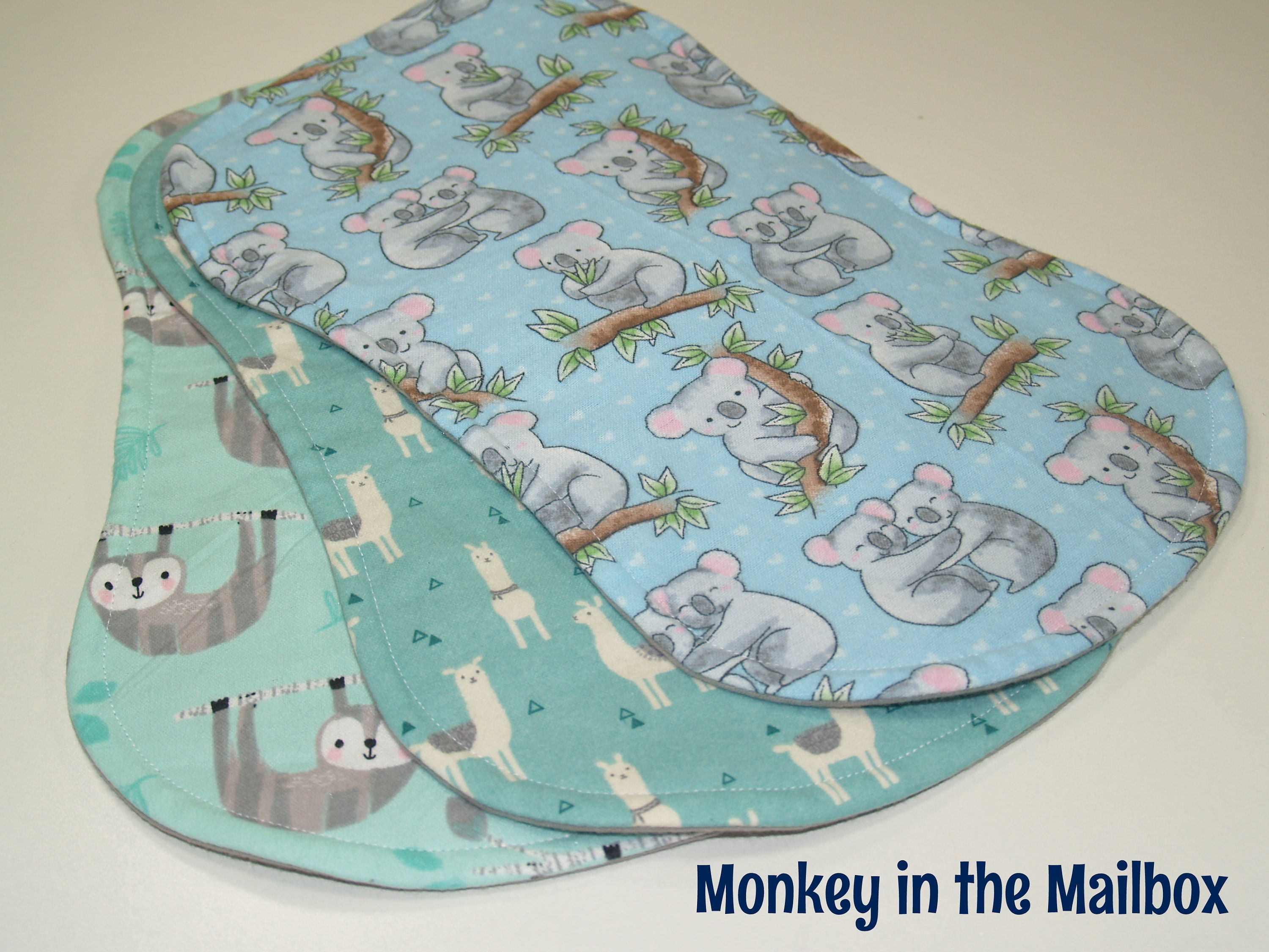 Flannel Burp Cloths, Set of 3, Baby Shower Gift, Baby Gift, Burp Cloth Boy, Baby Girl, Burp Rags, Burp Cloth Set Llama, sloth, koala bear
