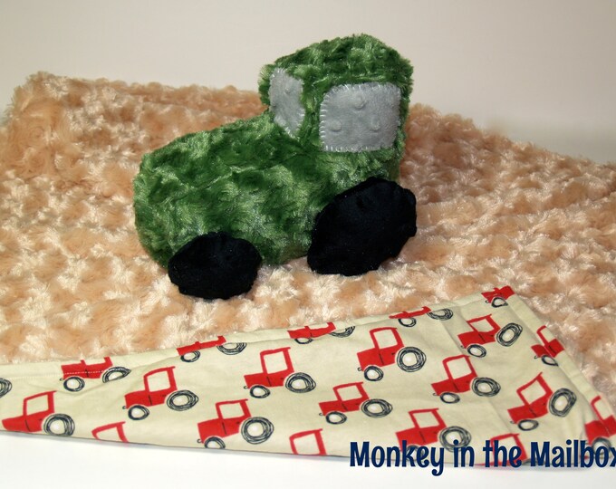 Tractor Lovey Blanket Minky Security Blanket Stuffed Animal Etsy