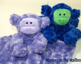 Monkey Lovey Blanket, Stuffed Animal Lovie, Easter, first birthday, baby shower gift, gender neutral present, custom plush minky blanket