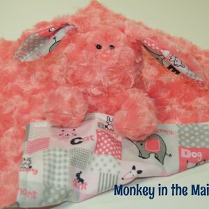 Bunny Lovey Blanket, Rabbit Stuffed Animal Lovie, bunny minky blanket, Love Mini 1st birthday Easter Baby Shower Gift custom plush Valentine image 3