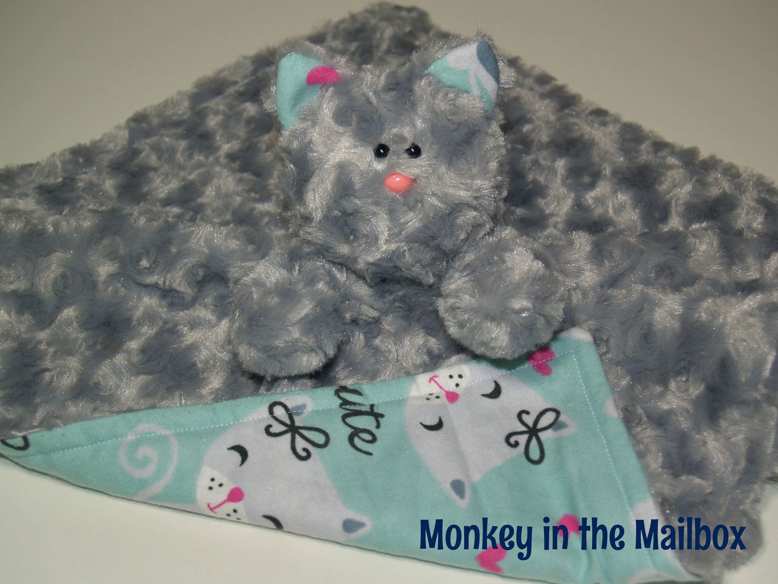 Kitty Cat Lovey Blanket Minky Satin Security Blanket Lovie Etsy