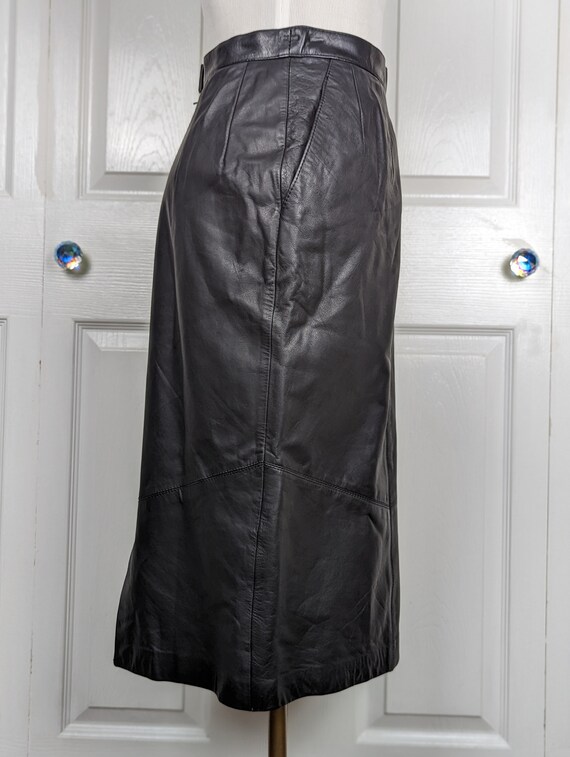 Vintage Pelle Cuir Black Leather Midi Skirt - image 5
