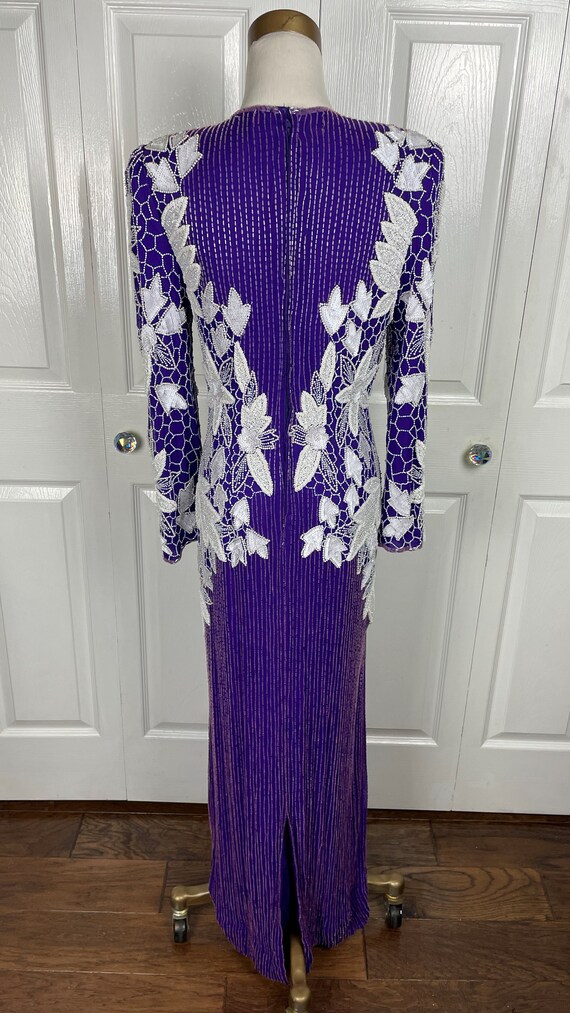 Vintage Purple & White Beaded Silk Gown - image 7