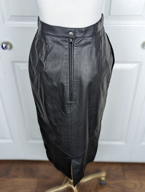 Vintage Pelle Cuir Black Leather Midi Skirt - image 6