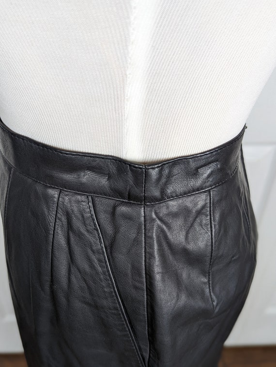 Vintage Pelle Cuir Black Leather Midi Skirt - image 4