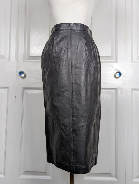 Vintage Pelle Cuir Black Leather Midi Skirt - image 1
