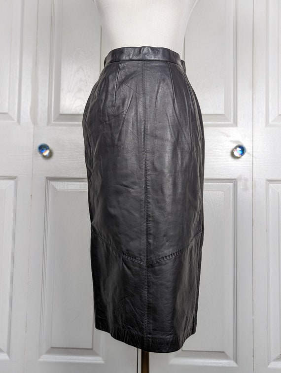 Black Leather Midi Skirt Leather Skirt 70s 80s 90s Soft Luxe Black