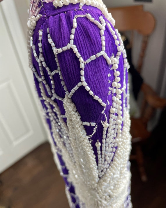 Vintage Purple & White Beaded Silk Gown - image 9