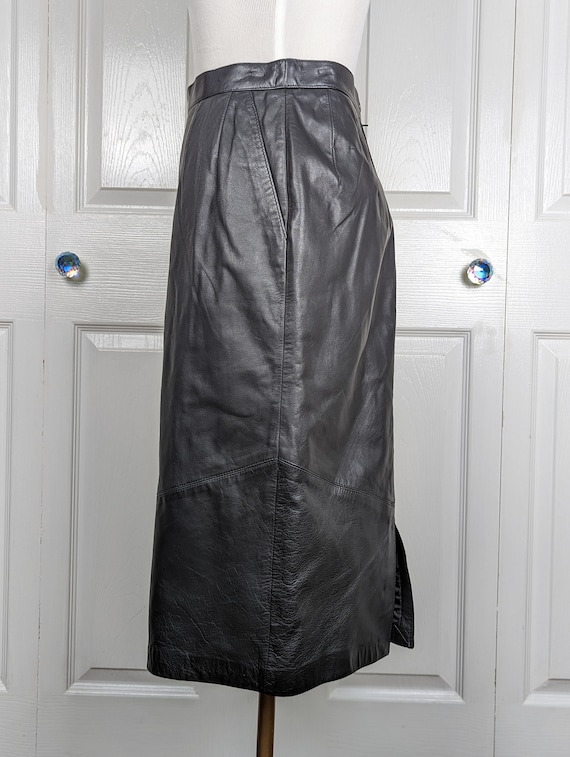 Vintage Pelle Cuir Black Leather Midi Skirt - image 9