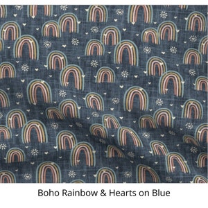 Boho Rainbow Nursery fitted sheets: Crib, PlayYard, Compatible with Halo, Nuna Sena, Guava Lotus, 4Moms Breeze, custom sizing RainbowHeart Blue