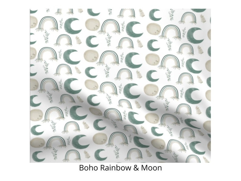 Boho Rainbow Nursery fitted sheets: Crib, PlayYard, Compatible with Halo, Nuna Sena, Guava Lotus, 4Moms Breeze, custom sizing BohoRainbow&Moon