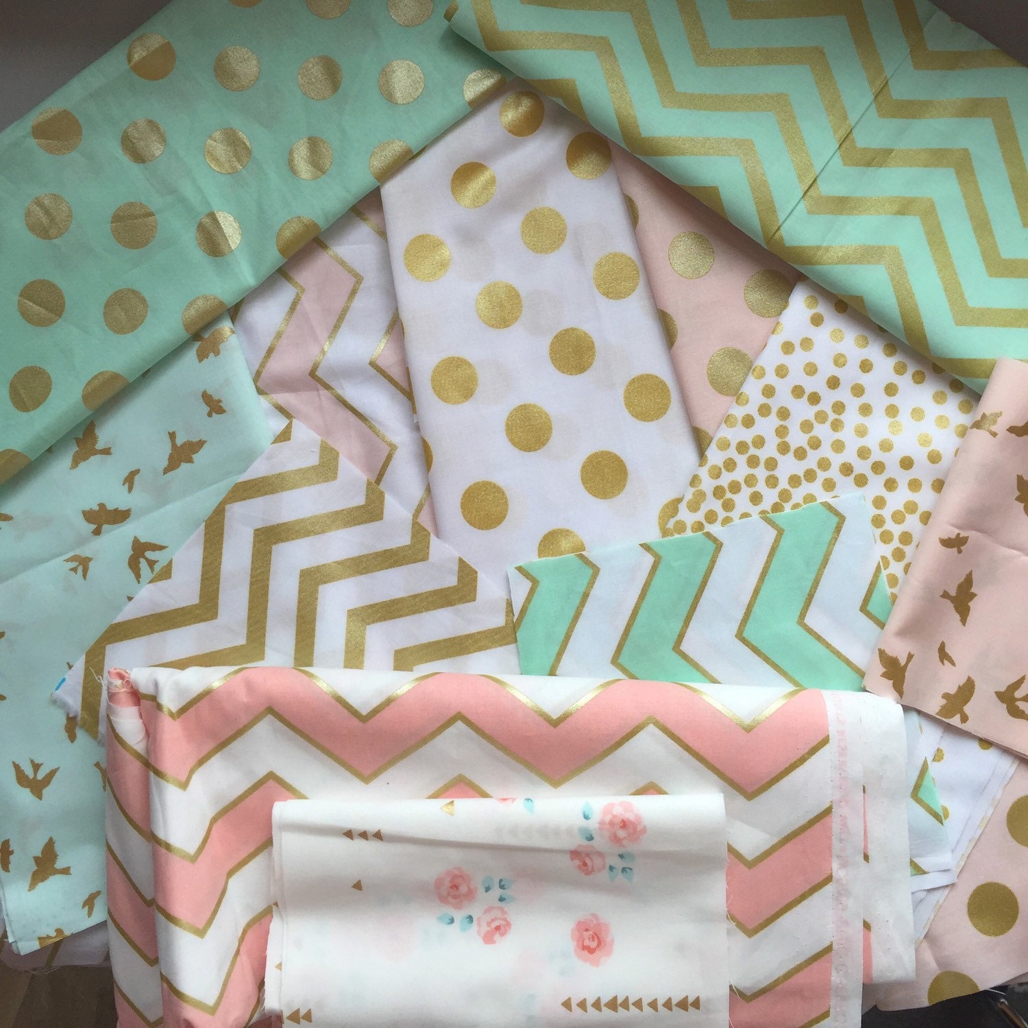Crib Bedding Set Pink Gold Mint Glitz Dot Chevron Confetti Sheet Skirt Changing Pad Cover Pers Rail