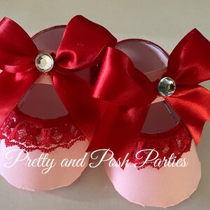 10 Adorable Pink and Red Lace Paper Shoe Favor Boxes