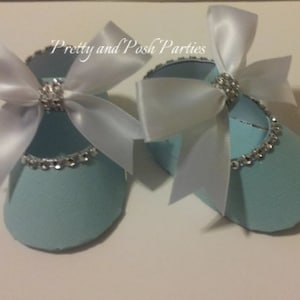 10 Adorable Robin&#39;s Egg Blue Rhinestone Paper Shoe Favor Boxes