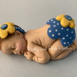 Sweet Blue and Yellow Polka Dot Fondant Baby Cake Topper