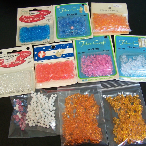 Vintage Plastic Craft Beads Tri-Beads Lot NOS