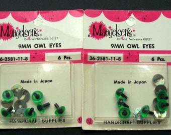Vintage Mangelsen’s 9MM Blue Cat Eyes Buttons 3 Pair Handicraft Supplies NOS 
