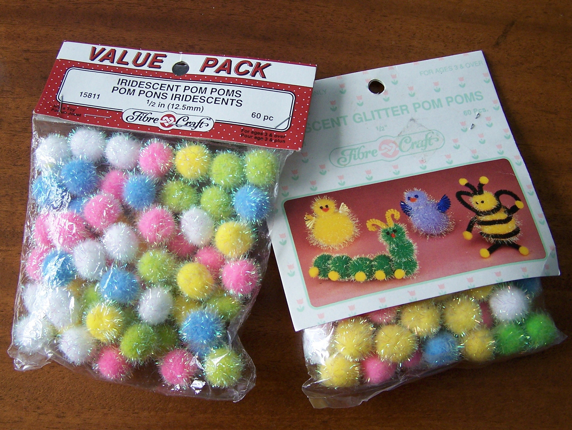 Vintage Pom Poms Craft Supplies Lot of 15 Packages 386 Pieces