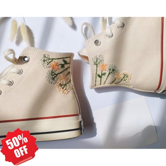 Mushroom and Sweet Sunflower Garden Embroidered Converse converse