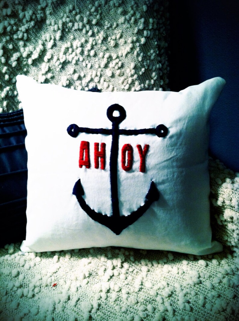 Custom Nautical Hand Embroidered Decorative Pillow Etsy