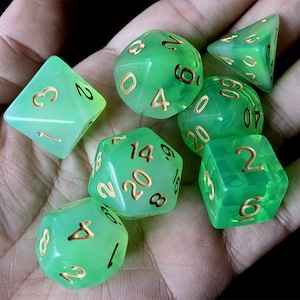 DnD Dice Set / Emerald green jade Polyhedral dice / D&D dice, Dungeons and Dragons, RPG Dice Critical Role Roll N/gold (DJ04)