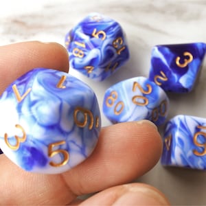 DnD Dice Set / dark purple  blue  white Swirled Marbled Polyhedral dice  D&D dice, Dungeons and Dragons, RPG Dice Role Roll N/white (DM26)