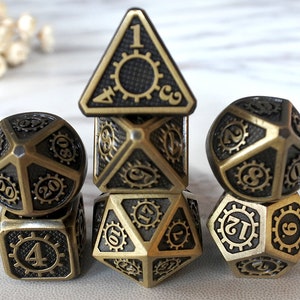 Metal DND Dice Set,Dragon And Dungeon, silver copper gear Polyhedral Metal Dice Set, D20 D10 D8 D6 D4 RPG Dice Set  d&d dice set (MT36-38)