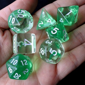 DnD Dice Set / green Translucent Polyhedral dice / D&D dice, Dungeons and Dragons, RPG Dice Critical Role Roll N/white (DT05)