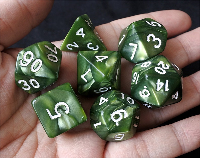 Dnd Dice Set /jade Green Pearl Marble Swirl Polyhedral Dice / Etsy
