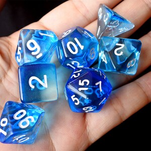 DnD Dice Set / blue Translucent Polyhedral dice / D&D dice, Dungeons and Dragons, RPG Dice Critical Role Roll N/white (DT06)