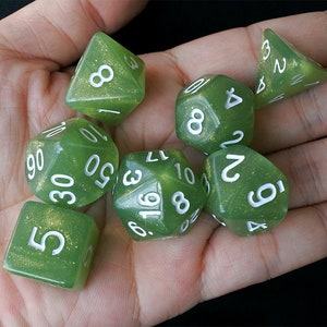 DnD Dice Set / yellow green Glitter Polyhedral dice / D&D dice, Dungeons and Dragons, RPG Dice Critical Role Roll N/white (DG02)