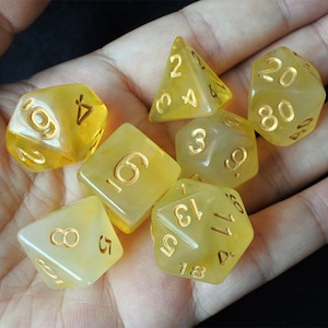 DnD Dice Set /yellow  jade Polyhedral dice / D&D dice, Dungeons and Dragons, RPG Dice Critical Role Roll N/gold (DJ01)