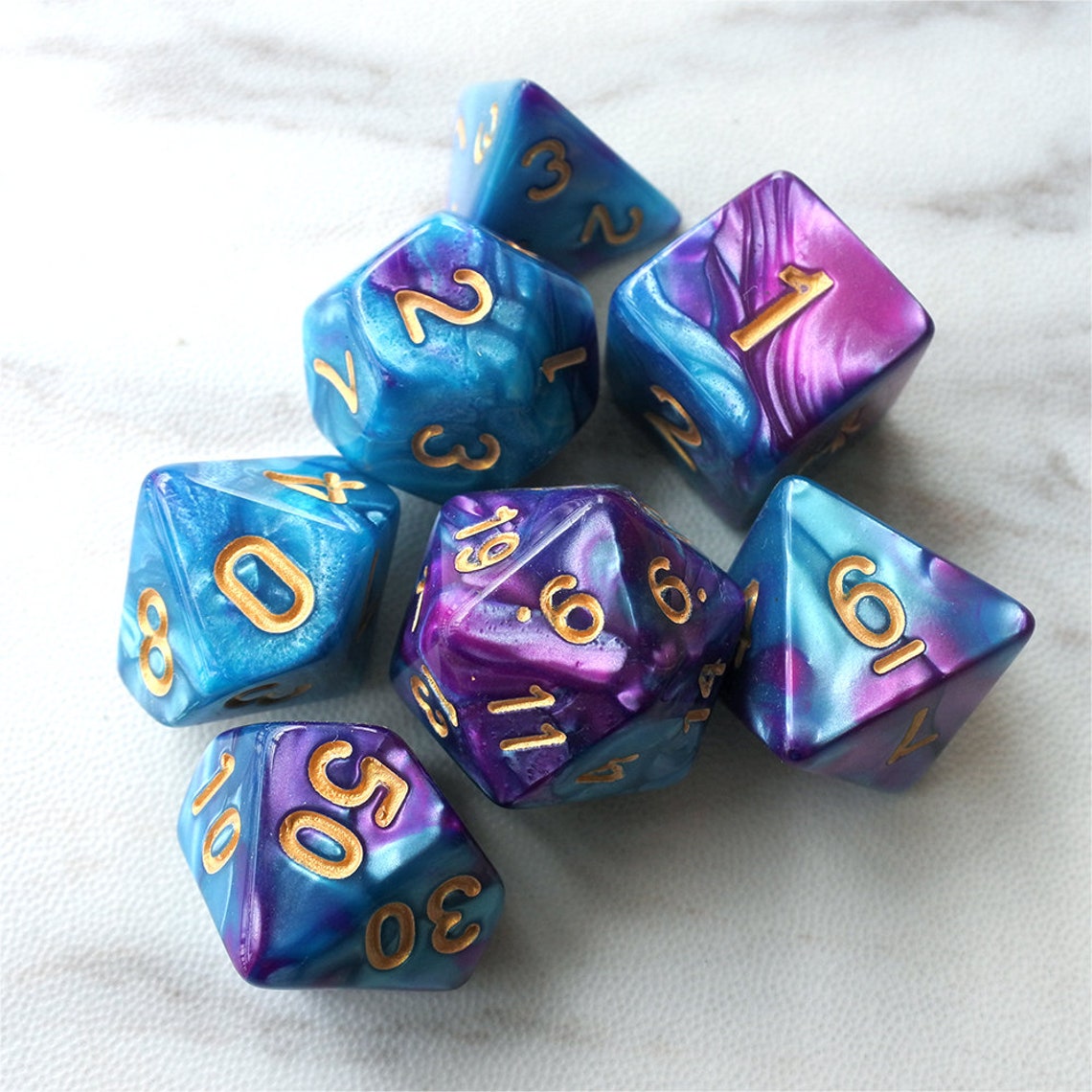 Dnd Dice Set / Purple Blue Mix Color Polyhedral Dice