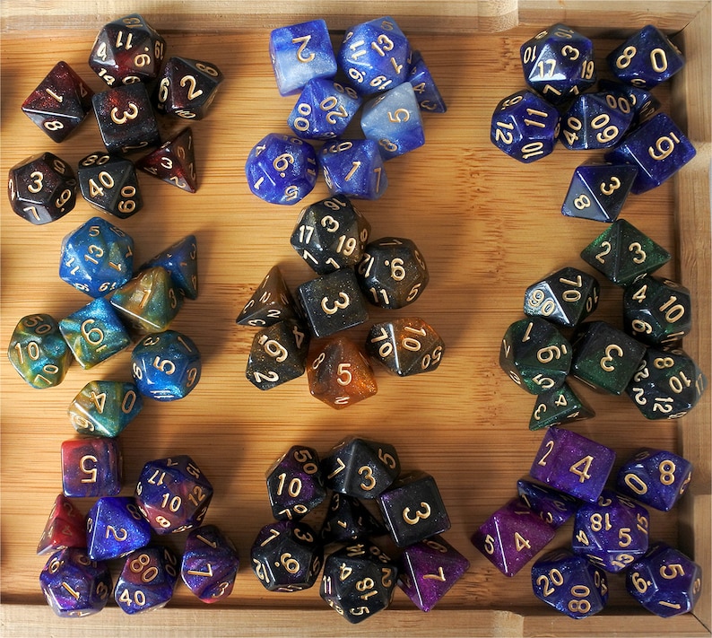 DnD Dice Set Polyhedral dice orange galaxy D&D dice Etsy