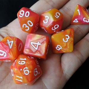 DnD Dice Set / orange pink rose  mix color Polyhedral dice / D&D dice, Dungeons and Dragons, RPG Dice Critical Role Roll N/white (DM13)