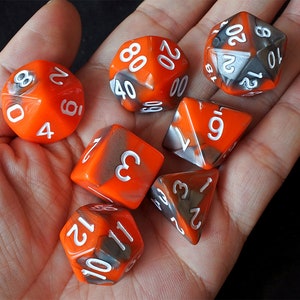 DnD Dice Set / orange gray  purple mix color Polyhedral dice / D&D dice, Dungeons and Dragons, RPG Dice Critical Role Roll N/white (DM05)