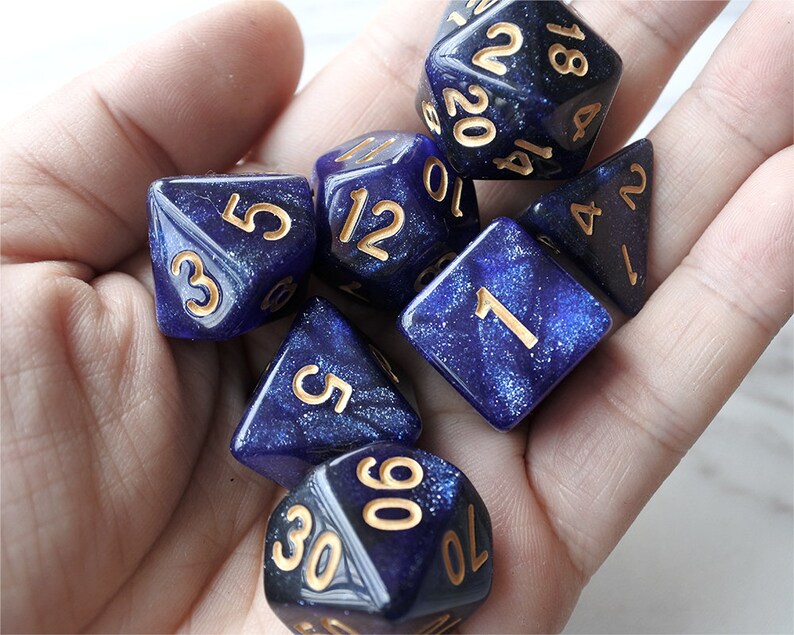 DnD Dice Set Polyhedral dice Dark blue galaxy D&D dice Etsy