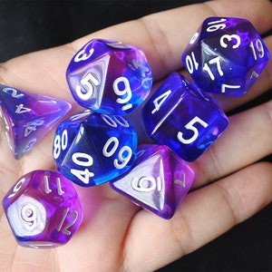 DnD Dice Set / purple blue color Translucent Polyhedral dice / D&D dice, Dungeons and Dragons, RPG Dice Critical Role Roll N/white (DT09)