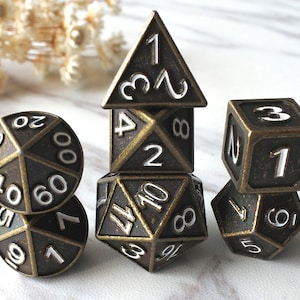 Silver black  Metal DND Dice Set,Dragon And Dungeon,  Polyhedral bronze Metal Dice Set, D20 D10 D8 D6 D4 RPG Dice Set d&d dice set (MT29-31)