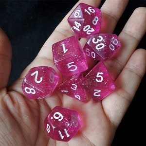 DnD Dice Set / transparent rose Glitter Polyhedral dice / D&D dice, Dungeons and Dragons, RPG Dice Critical Role Roll N/white (DG15)