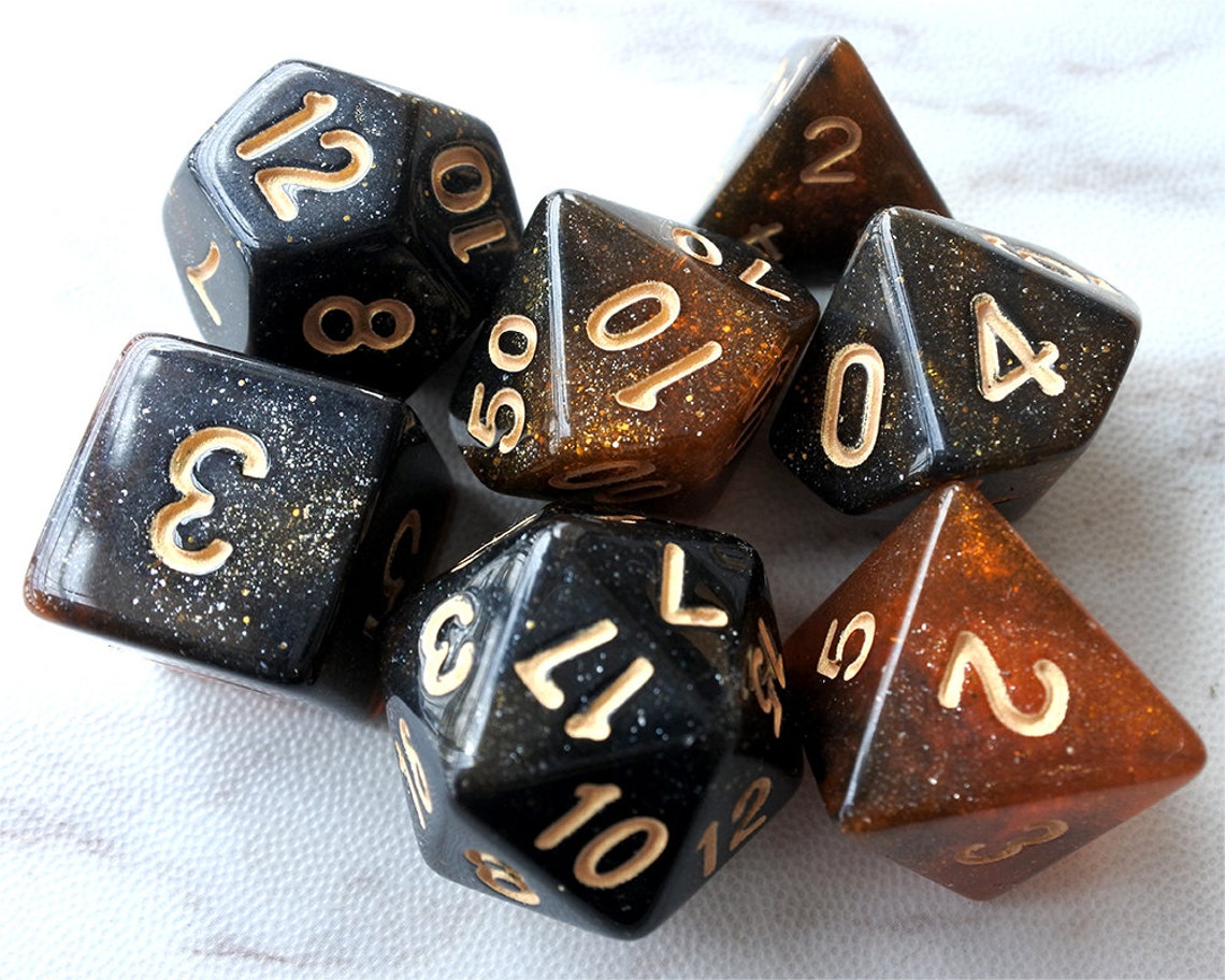 DnD Dice Set Polyhedral dice orange galaxy D&D dice Etsy