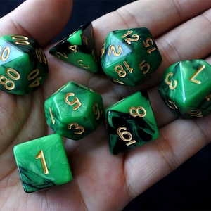 DnD Dice Set /  Jade green black  mix color Polyhedral dice / D&D dice, Dungeons and Dragons, RPG Dice Critical Role Roll N/gold (DM19)