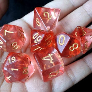 DnD Dice Set / red Translucent Polyhedral dice / D&D dice, Dungeons and Dragons, RPG Dice Critical Role Roll N/gold (DT01)