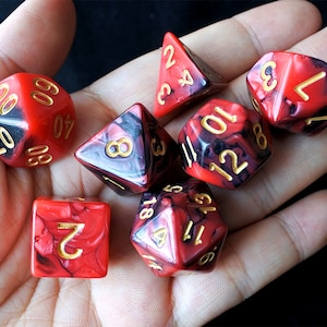 DnD Dice Set / rosso nero nero mix colore didapoli / dadi D&d, Dungeons and Dragons, RPG Dice Ruolo Critico Roll N/gold (DM22)