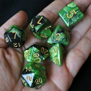 DnD Dice Set / yellow green black  mix color Polyhedral dice / D&D dice, Dungeons and Dragons, RPG Dice Critical Role Roll N/gold (DM16)
